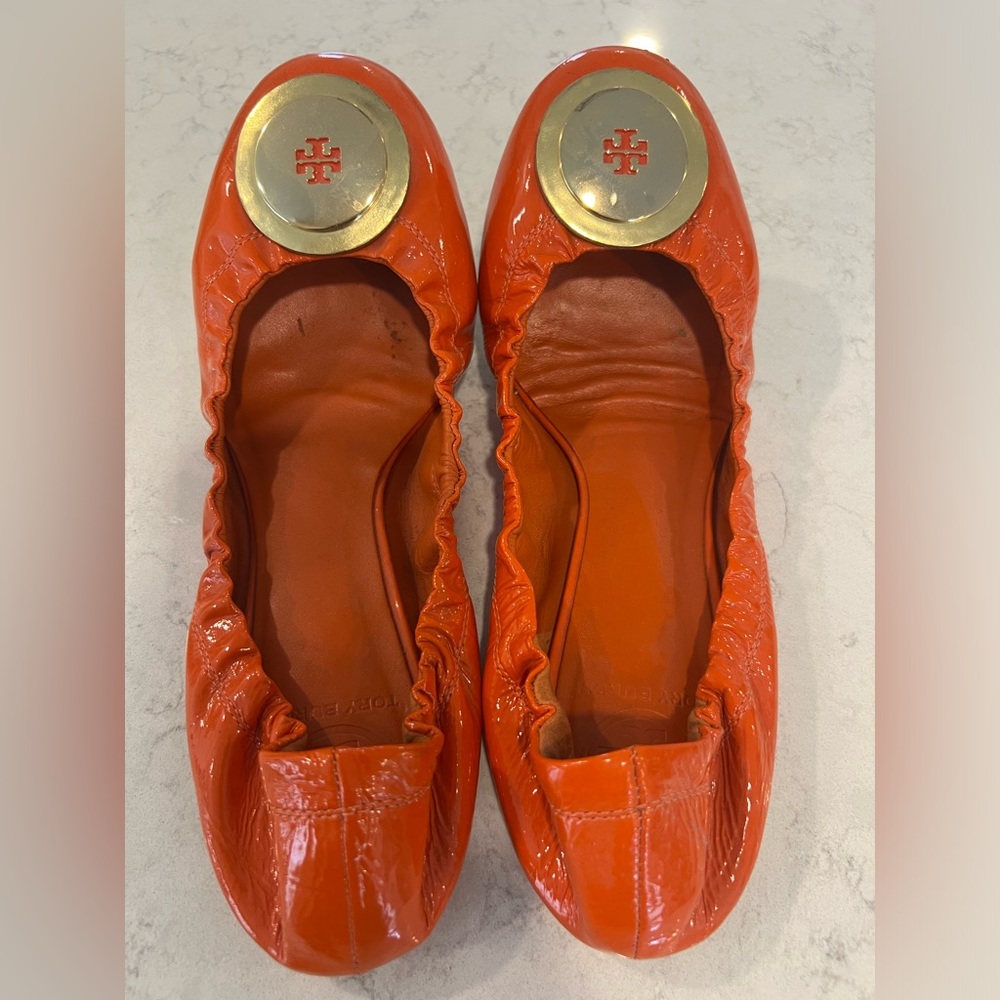 Tory Burch Patent Leather Ballet Flats - Orange - 8